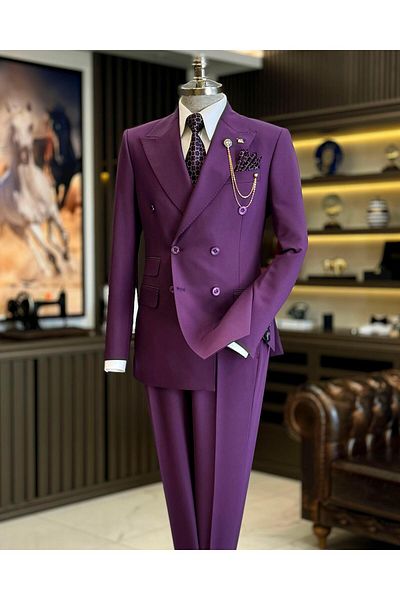 TerziAdemAltun Purple ITalian STyle slim fiT Double-breasTed JackeT and PanTs SeT - T12597