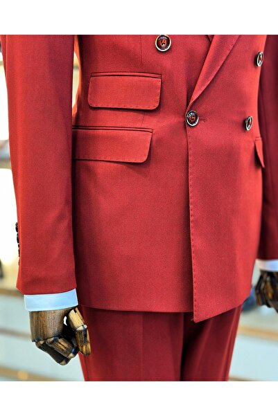 TerziAdemAltun İtalyan stil ceket pantolon erkek takım elbise kırmızı T11085