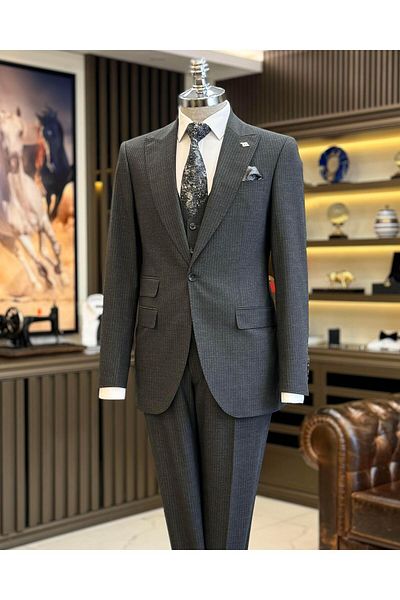 TerziAdemAltun AnThraciTe ITalian STyle slim fiT STriped JackeT and WaisTcoaT PanTs SeT - T11816