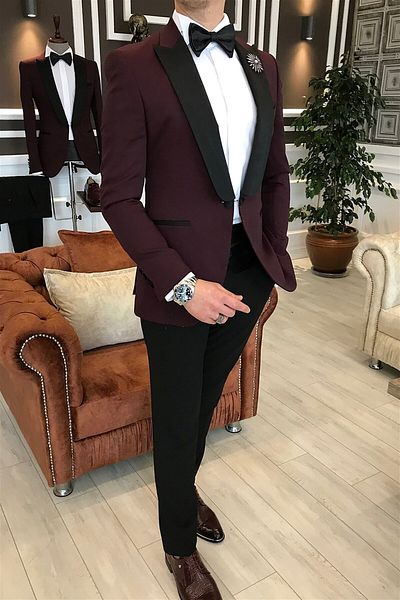 TerziAdemAltun Italian Cut Jacket Trousers Claret Red Groom Suit Set T3563