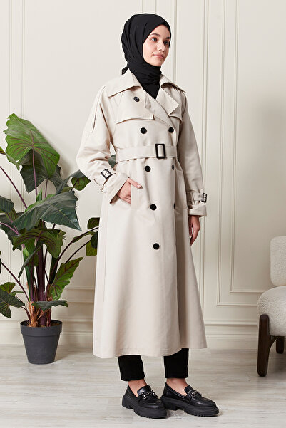 Aranlı tekstil Γυναικεία καμπαρντίνα μεσαίου μήκους με λεπτομερή απολέτα, υδατοαπωθητικό ύφασμα και ζώνη