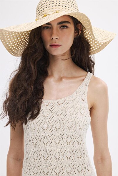 SHERIN Openwork Ecru Knitwear Mini Dress