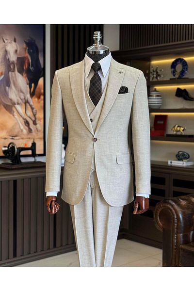 TerziAdemAltun Camel Italian Style Jacket Vest and Trousers Set - T12529
