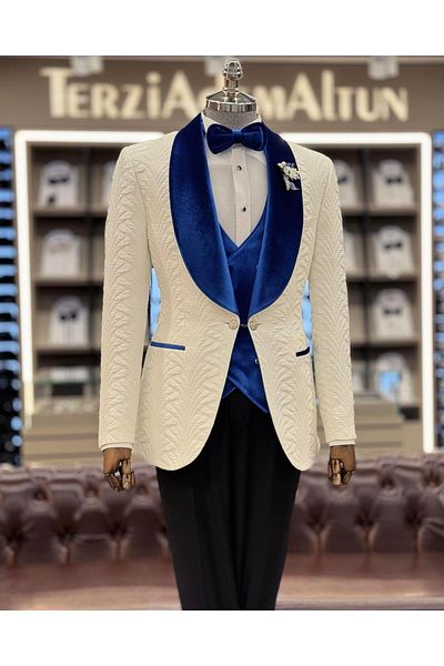 TerziAdemAltun White Italian Cut Groom Suit Jacket Vest and Pants Set - T12075