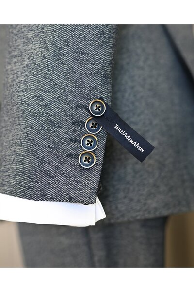 TerziAdemAltun Navy Blue Slim Fit Italian Style Men's Double Breasted Jacket and Pants Set - T11556