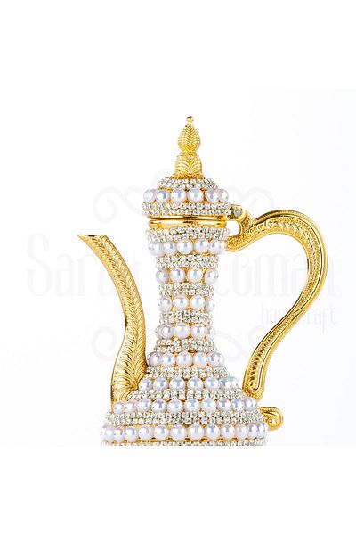 Saray Ottoman handicraft Golden Zemzem Ibrik - Decorative Gift Telcar with Pearls and Stones