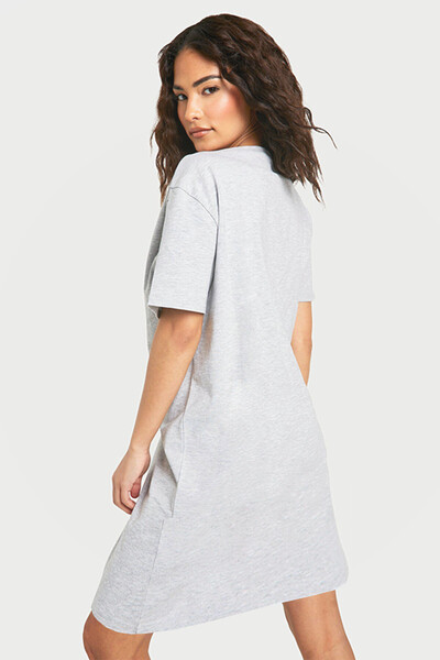 ROCKANDROLL Plain Gray Melange V-Neck Half Sleeve Knee Length Comfortable Home Dress Nightgown
