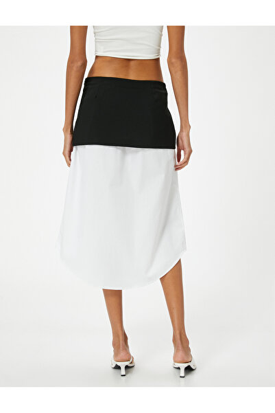 Koton Asimetrik Midi Boy Etek Gömlek Etek Ucu Detaylı Rahat Kalıp Renk Kontrastlı