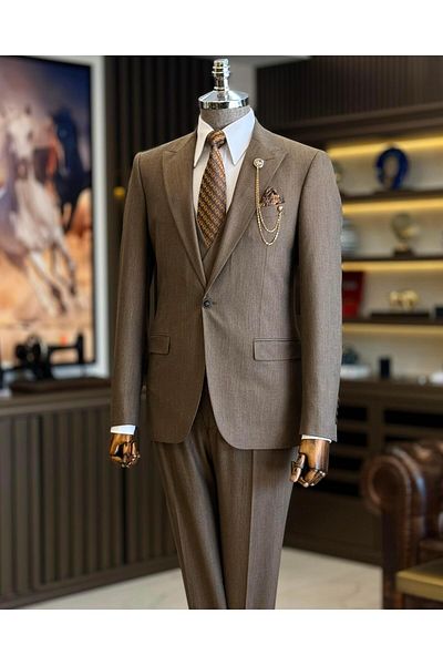 TerziAdemAltun Italian Style Brown Jacket Vest and Trousers Set - T12878