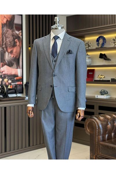 TerziAdemAltun Navy Blue Italian Style Slim Fit Vest and Trousers Set - 4 Drop Jacket T12134
