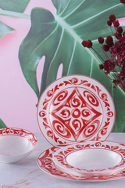 Porio Scalo Luxury Breakfast Presentation for 6 People - 42 Pieces Porcelain Breakfast and Tea Set Pr22-1011