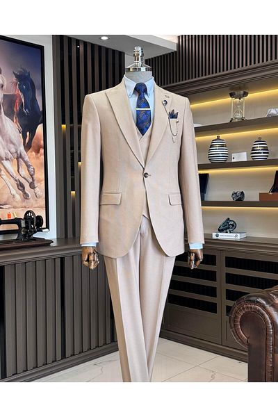 TerziAdemAltun Camel Color Slim Fit Men's Jacket and Vest Trousers Set - T11553