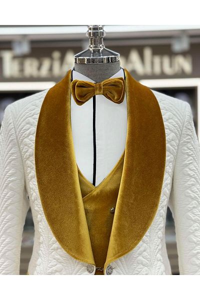 TerziAdemAltun طقم جاكيت وسترة وبنطلون أبيض مقطوع على الطراز الإيطالي T12073