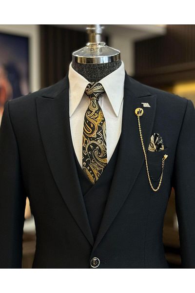 TerziAdemAltun Black Italian Style Jacket and Vest Set - T12526