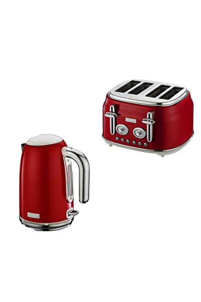 Berghoff Gem Retro 1.7 Liter Red Kettle & Red Four Slice Toaster