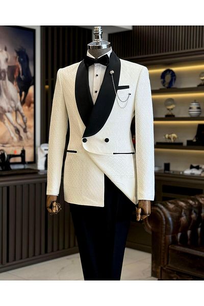 TerziAdemAltun WhiTe ITalian STyle Slim FiT Groom SuiT JackeT and PanTs SeT - T12028