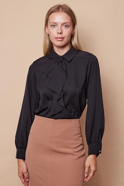 Jument Women's Black Shirt Blouse - Stylish Fabric, Collared Flywheel, Long Sleeve