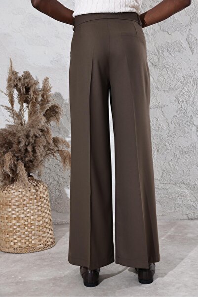 5in1Canpolat Wide Leg Trousers 16535 - Bitter Brown Pleat Detailed