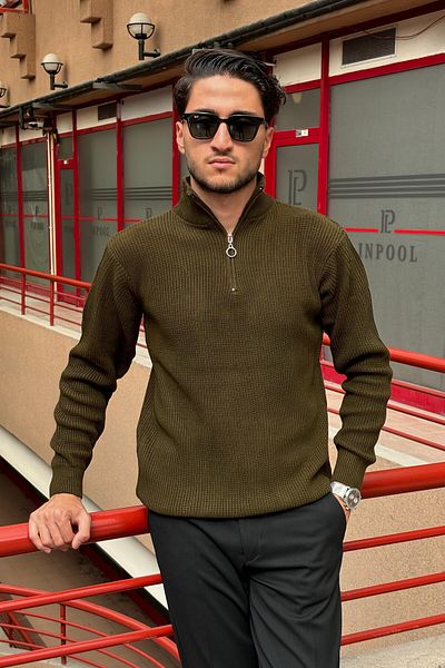 inpool Men's Winter Knitwear Sweater - Half Zipper, Stand Collar, Old Money Culture Pltk06