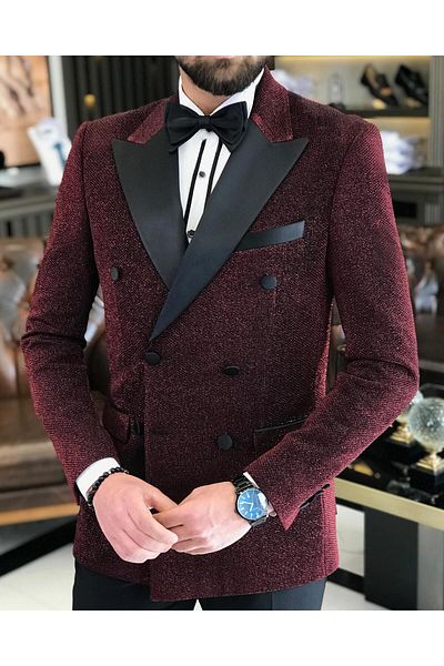TerziAdemAltun Italian Cut Men's Jacket Trousers Groom Suit Set Claret Red T7482