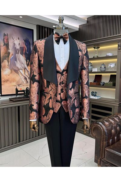 TerziAdemAltun Italian style slim fit shawl collar jacket vest pants groom suit set black T11621