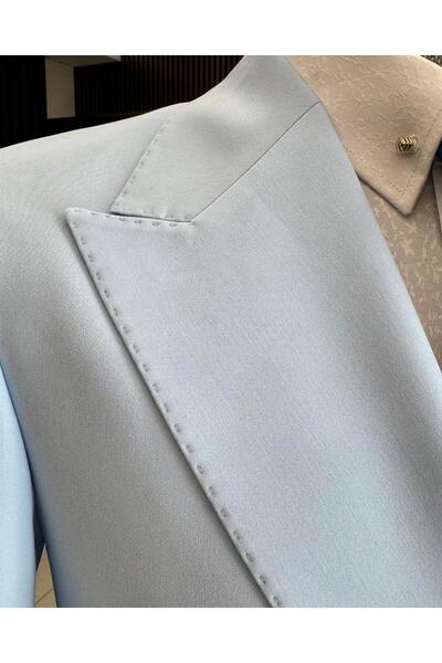 TerziAdemAltun Set de jachetă și pantaloni în stil italian albastru S slim fit K cu două rânduri de nasturi - T12605