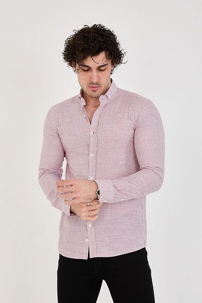 jack carisma Мъжка риза - Slim Fit, памучна, раирана и с копчета яка