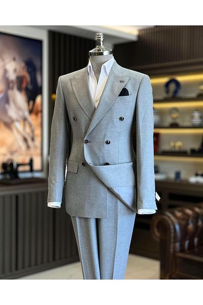 TerziAdemAltun men's Slim FiT ITalian STyle Double BreasTed JackeT and PanTs SeT - Grey T12623
