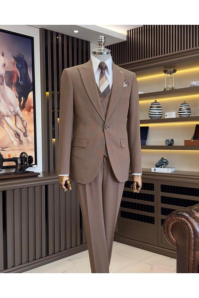 TerziAdemAltun Set jachetă și vestă în stil italian pentru bărbați - maro T11552