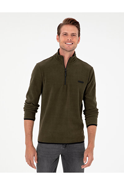 Pierre Cardin Haki Regular Fit Yarım Fermuarlı Polar Sweatshirt 50298973-VR027