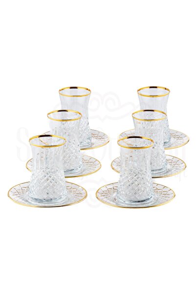 Saray Ottoman handicraft Bardak Çay Bardağı Çay Seti Çay Takımı Lux Baklava Dik Heybeli Çay Seti Ağız Yaldız Altın