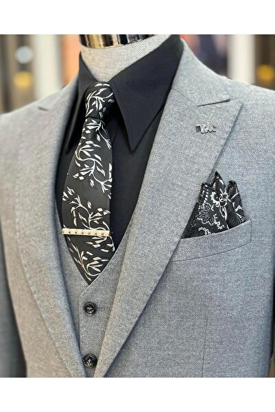 TerziAdemAltun İtalyan stil slim fit ceket yelek pantolon takım elbise gri T11397