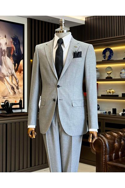 TerziAdemAltun Men's Slim Fit Italian Style Jacket and Trousers Set - Gray T12709