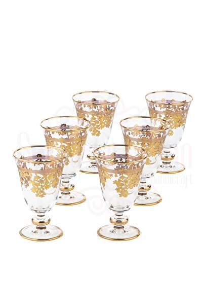 Saray Ottoman handicraft Bardak Cam Bardak Ayaklı Bardak Hediyelik Pantoğraf Sofia Ayaklı Bardak İç Yaldız Altın