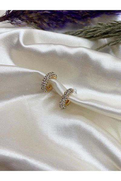 Eylülün Takısı Women's Gold Color Stone Hoop Earrings