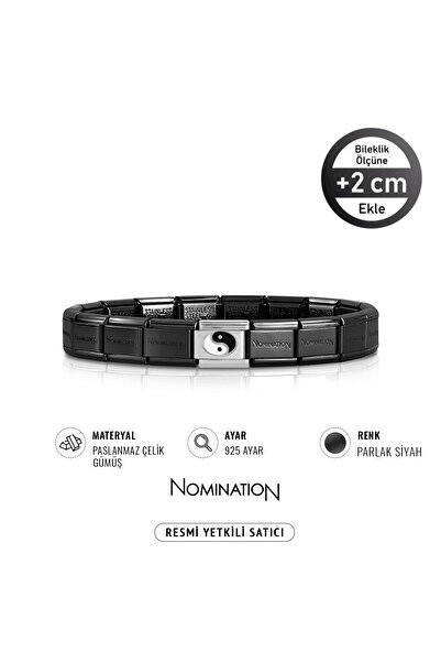 NOMİNATİON Italy Composable 925 Ayar Gümüş Ying&Yang ve Çelik Bileklik Parlak Siyah
