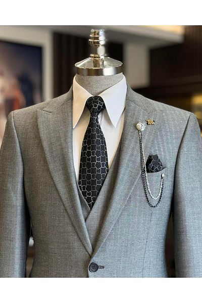 TerziAdemAltun Black Italian Style Jacket Vest and Trousers Set - T12863