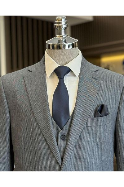 TerziAdemAltun Navy Blue Italian Style Slim Fit Vest and Trousers Set - 4 Drop Jacket T12134