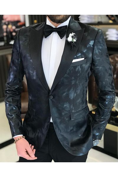 TerziAdemAltun Italian Cut Men's Jacket Trousers Groom Suit Set Black T7503