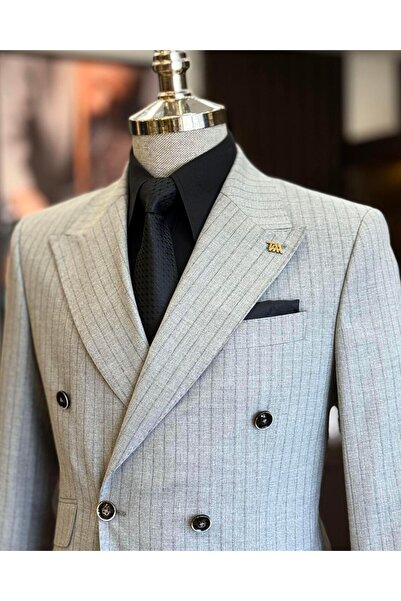 TerziAdemAltun Παντελόνι με διπλό στήθος ιταλικού στυλ σε γκρι κοστούμι T12259