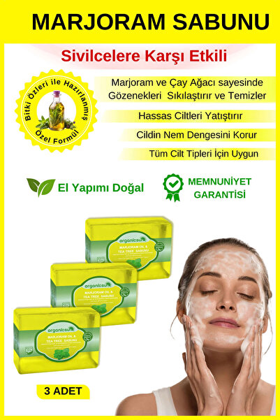 Organicsun Marjoram Oil Tea Tree Çay Ağacı Sabunu 140g x 3 Adet Gözenek Sıkıl...