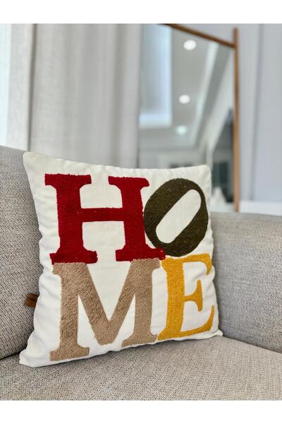 harev home collection لكمة مطرزة منقوشة HOME - غطاء وسادة مزخرف بتصميم خاص مق...