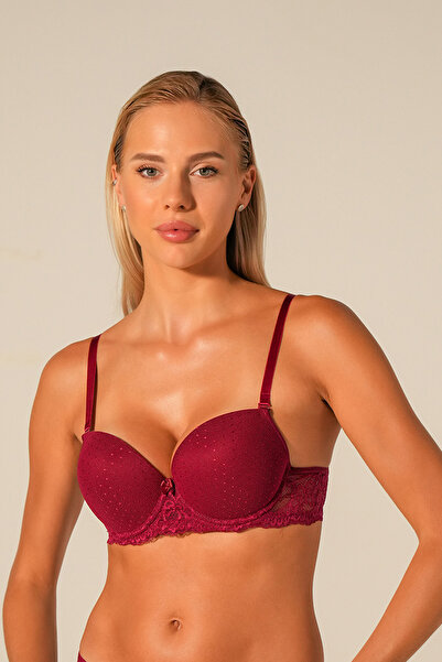Doğan Women's Burgundy Padded Lace Bra
