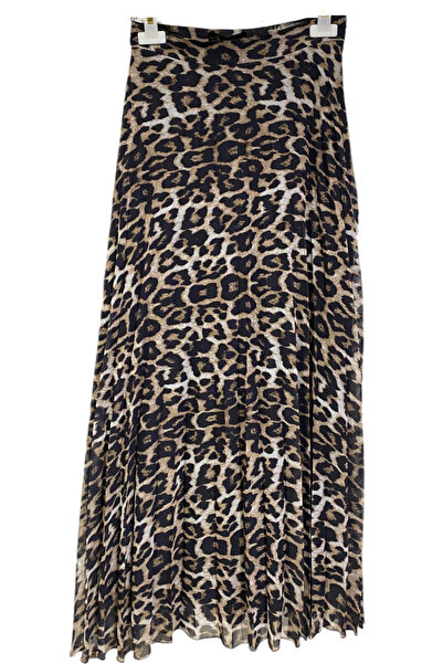 GÜL BUTİK Zebra Desenli Pileli Astarlı Yandan Fermuar Kapamalı Uzun Boy Etek