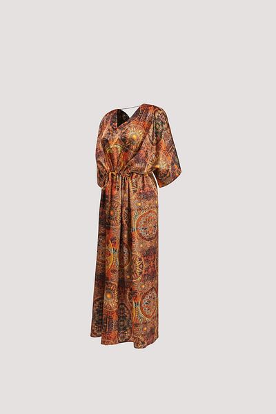 Nomads Felt Orange Low-Cut Dress with Mandala Print