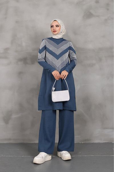 MODA Σετ παντελονιών ασημί πλεκτό τουνίκ