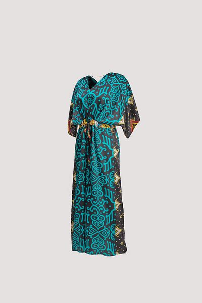 Nomads Felt Turquoise Print Low-Cut Dress