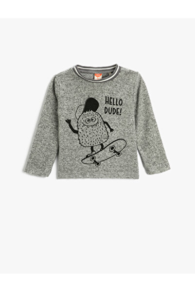 Koton Tişört Uzun Kollu Bisiklet Yaka Yumuşak Dokulu Canavar Baskılı