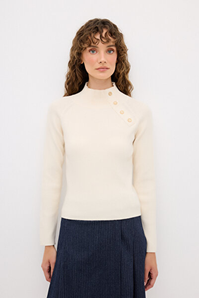 adL Düğme Detaylı Boğazlı Kazak