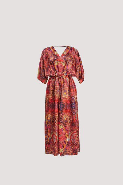 Nomads Felt Red Low-Cut Dress with Mandala Print